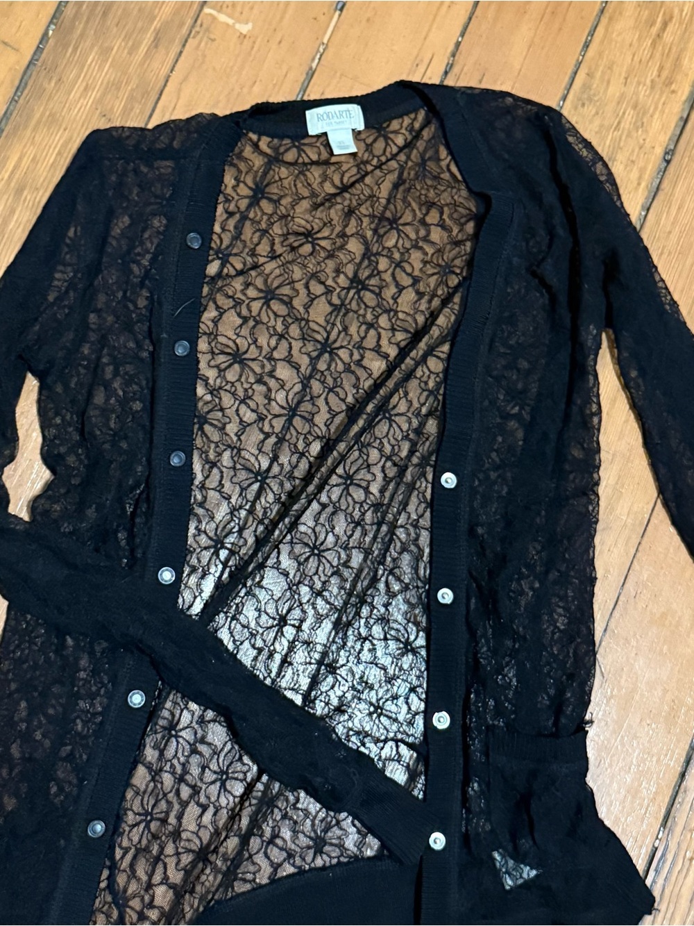 Rodarte Black Sheer Floral Lace Button-Front Cardigan